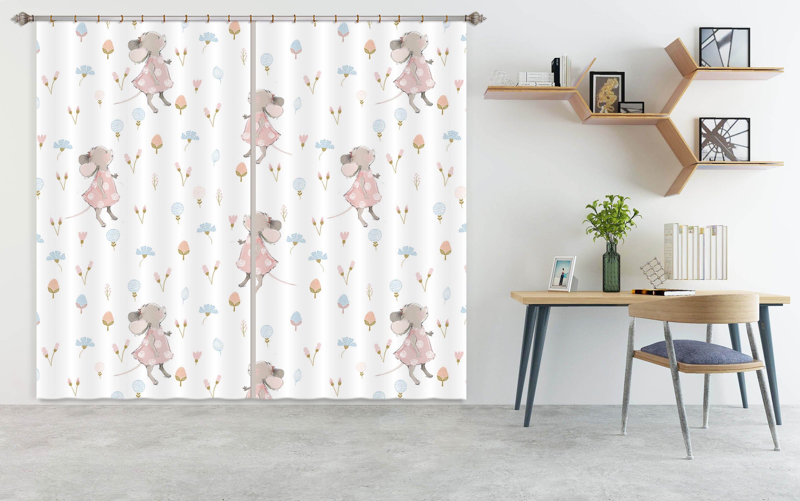 3D Pink Mouse Flower 113 Uta Naumann Curtain Curtains Drapes Curtains AJ Creativity Home