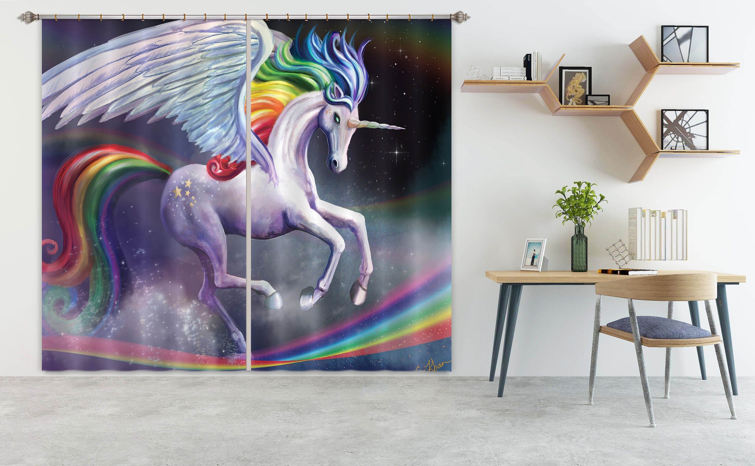 3D Winged Unicorn 116 Rose Catherine Khan Curtain Curtains Drapes Curtains AJ Creativity Home
