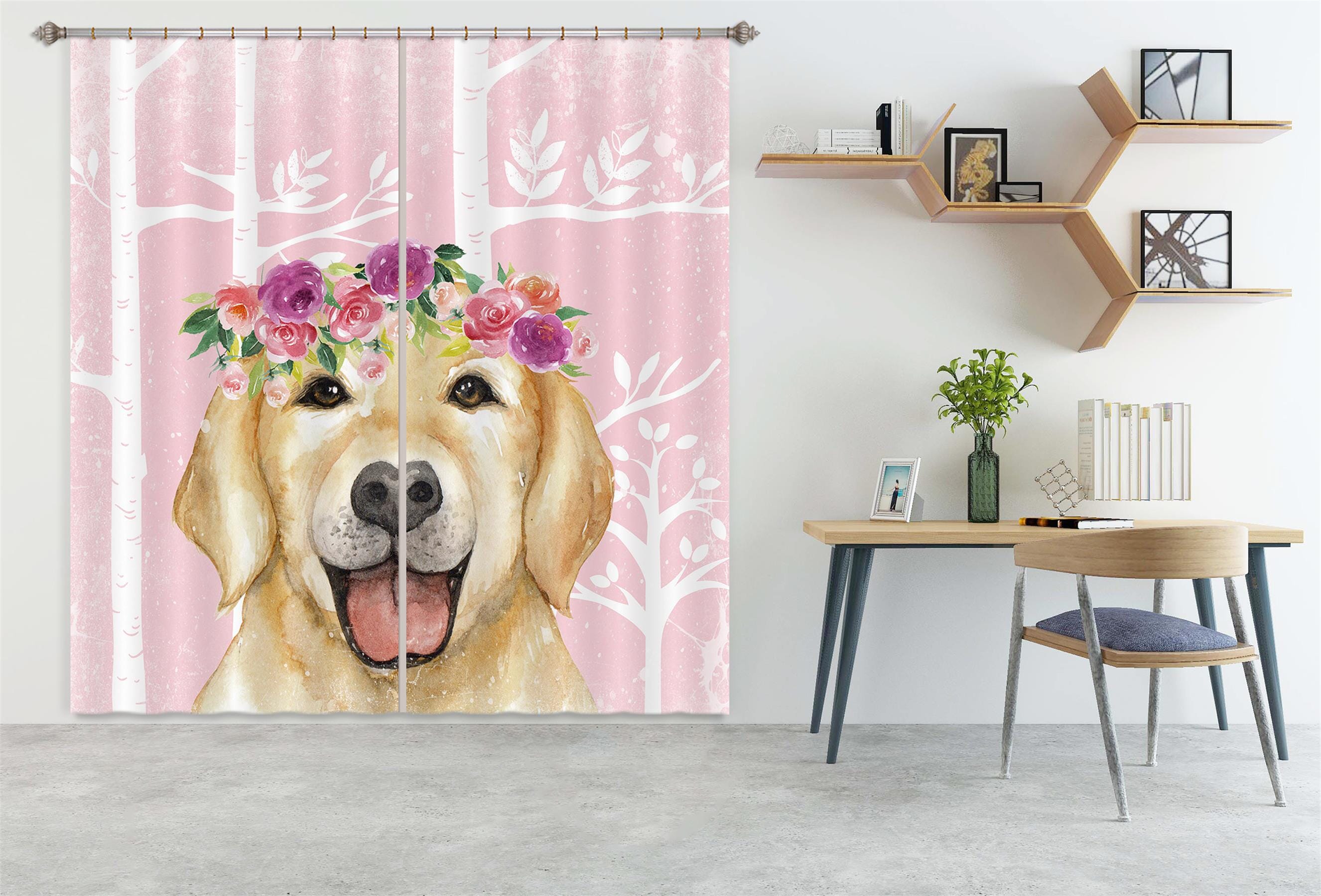 3D Golden Retriever 176 Uta Naumann Curtain Curtains Drapes Curtains AJ Creativity Home