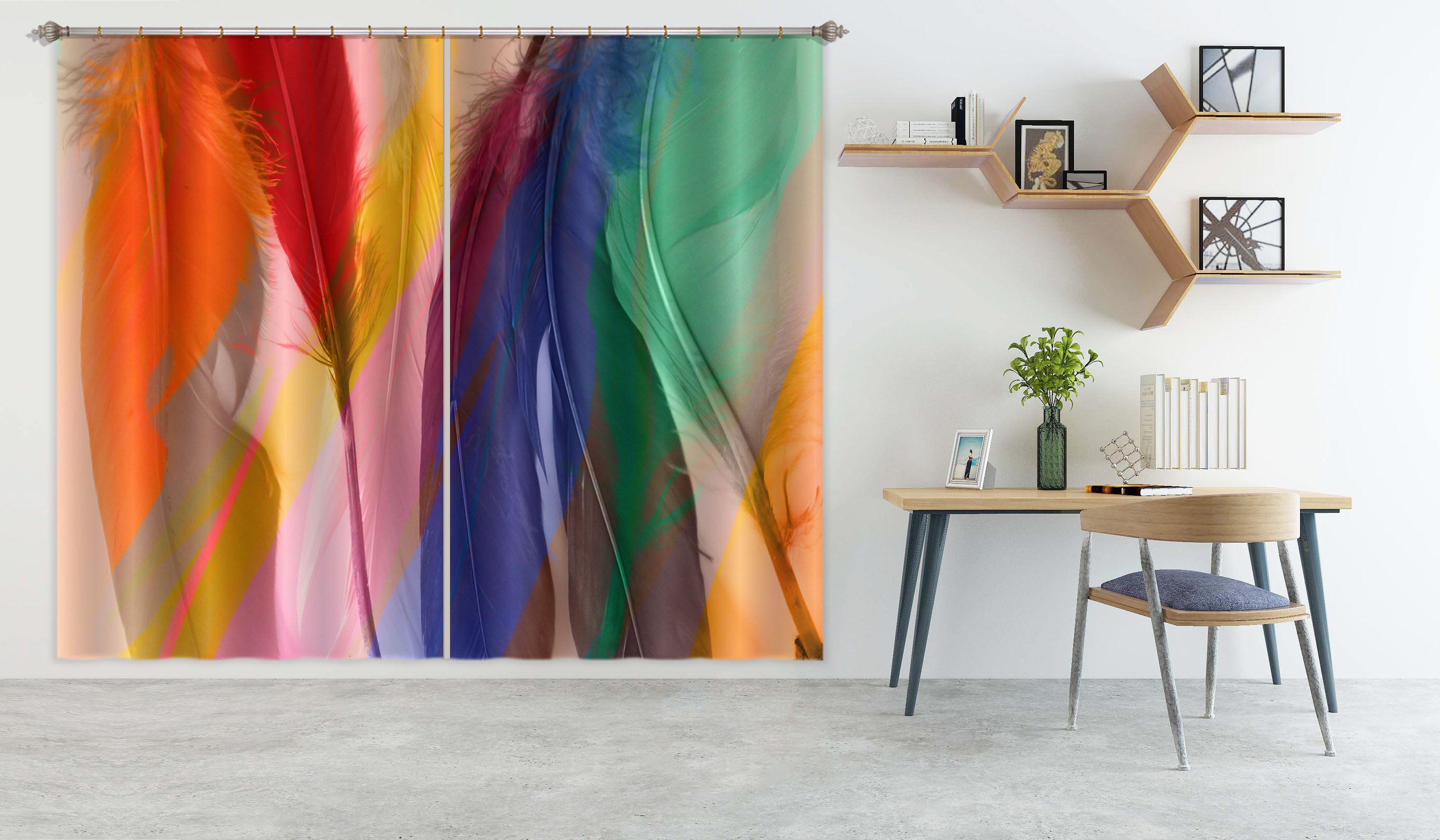 3D Colored Feathers 70083 Shandra Smith Curtain Curtains Drapes