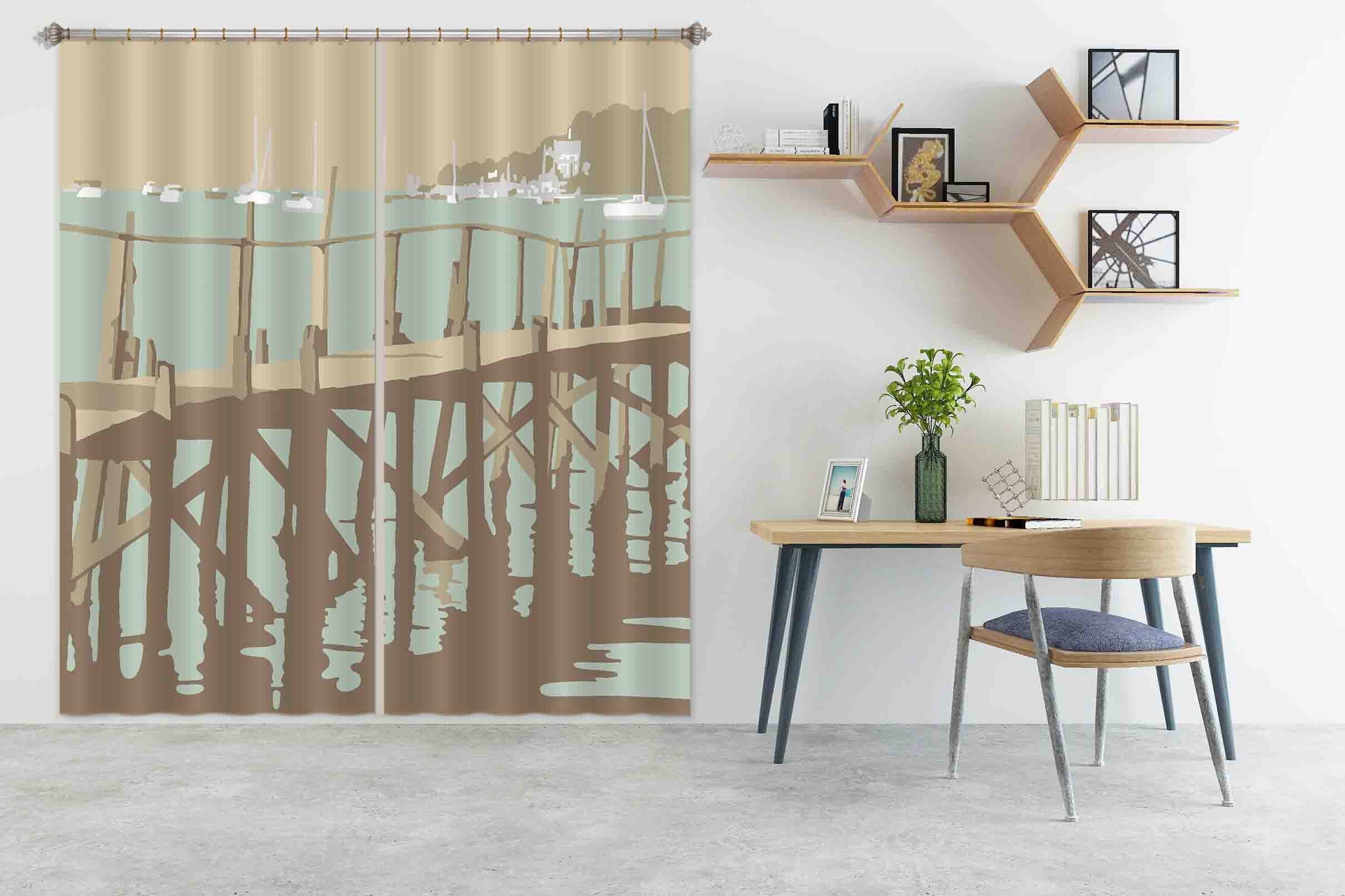 3D Sanbanks Evening Hill Pier 139 Steve Read Curtain Curtains Drapes Curtains AJ Creativity Home