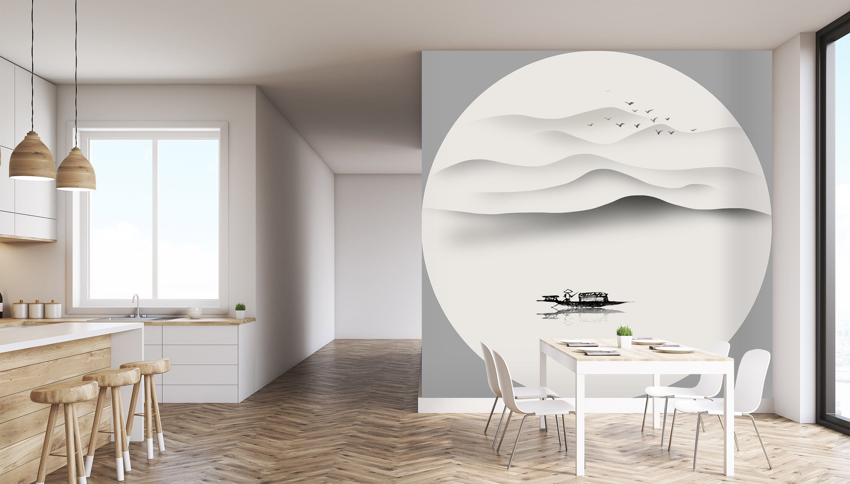 3D Landscape Boat 002 Wall Murals Wallpaper AJ Wallpaper 2