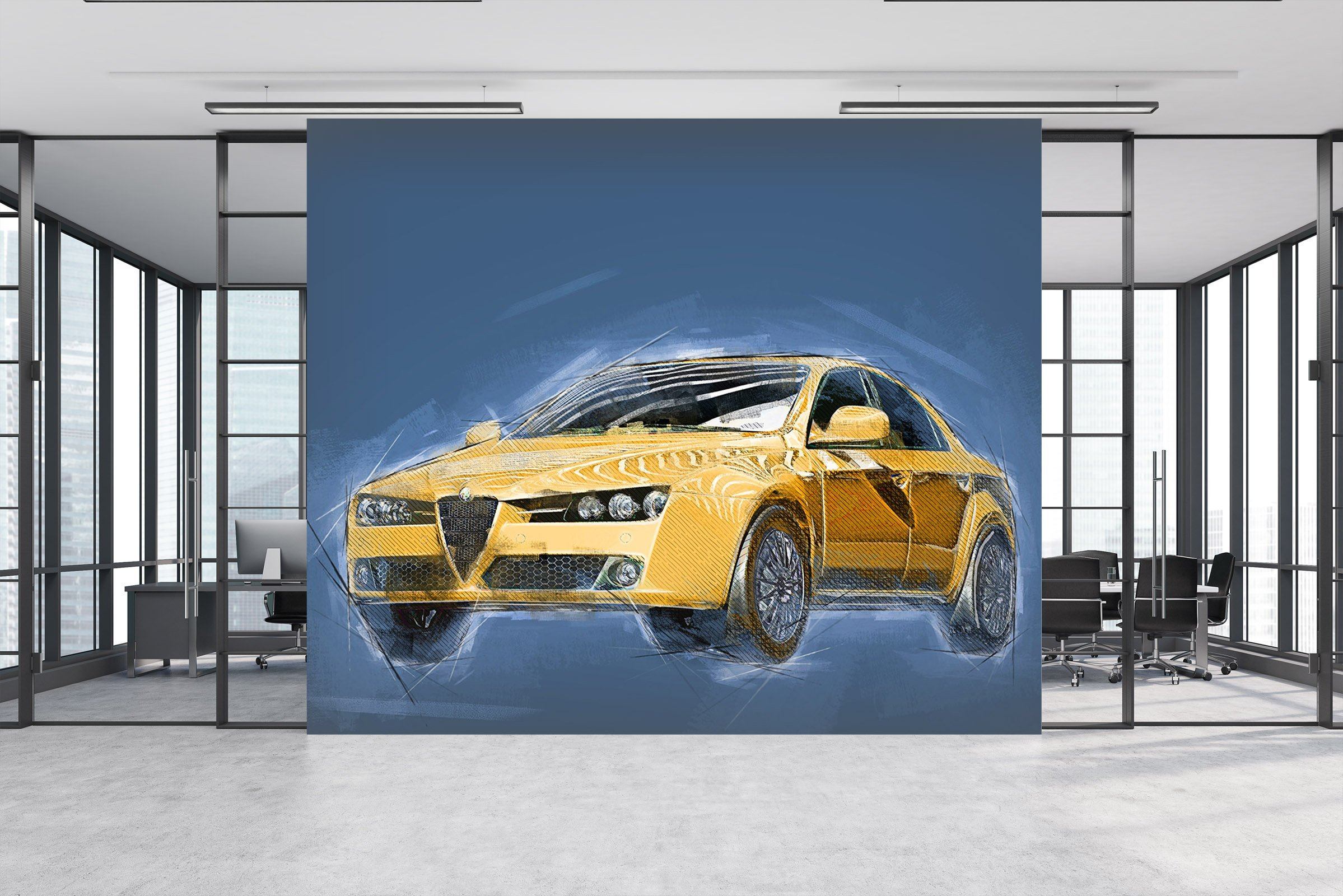 3D Small Yellow Car 971 Vehicle Wall Murals Wallpaper AJ Wallpaper 2