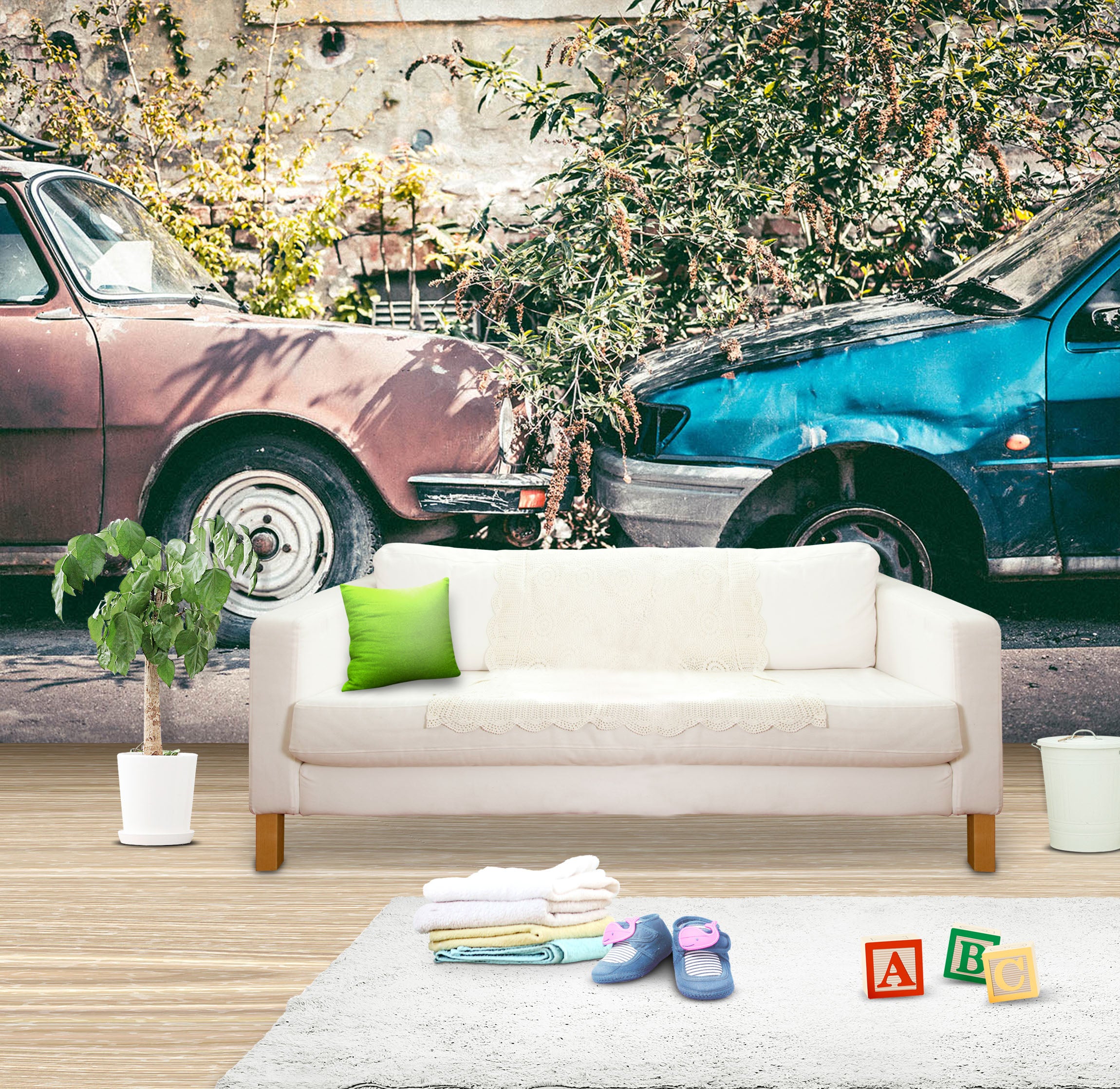 3D Blue Worn Car 252 Vehicle Wall Murals