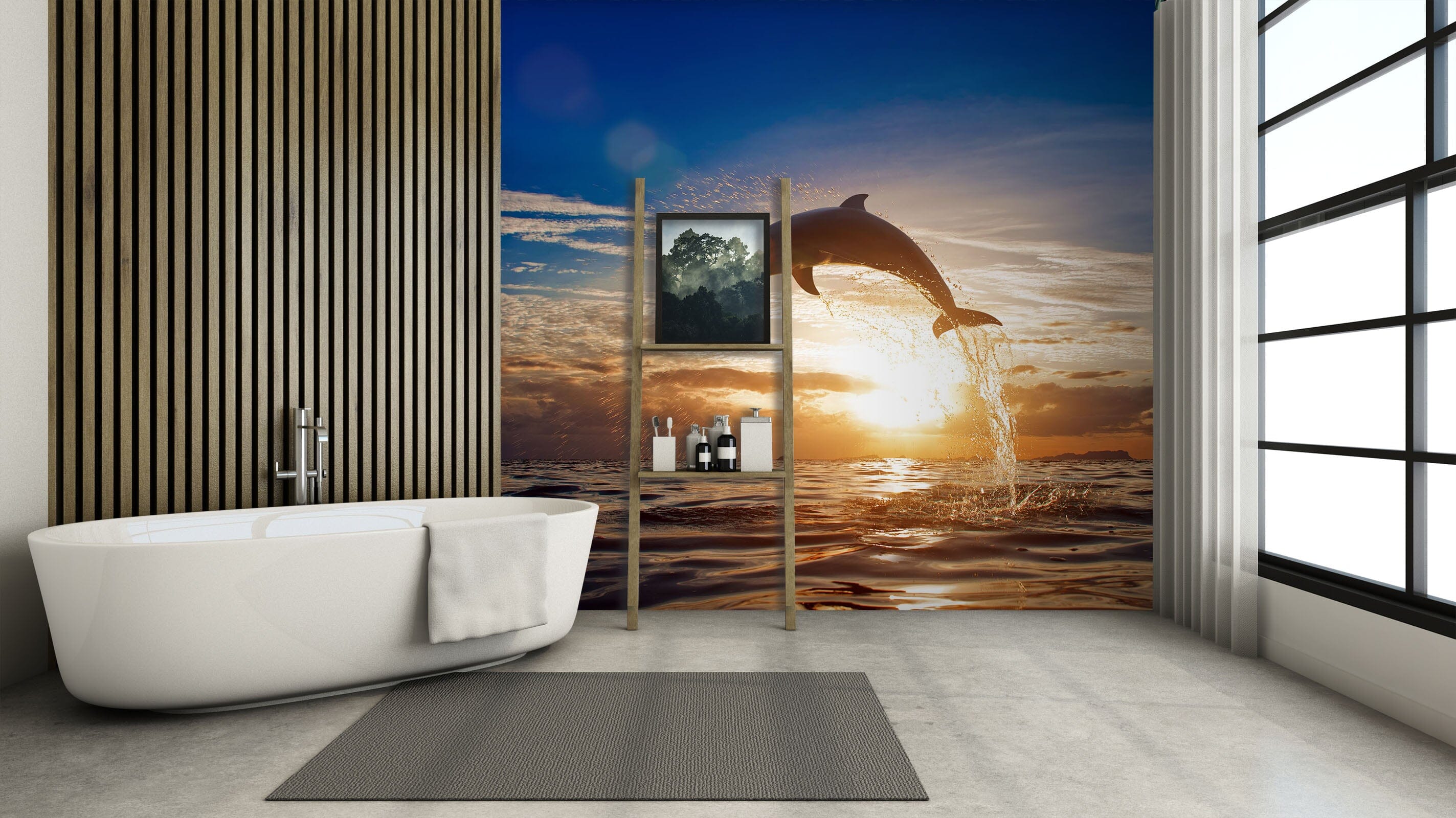 3D Dolphin Sunset 094 Wall Murals Wallpaper AJ Wallpaper 2