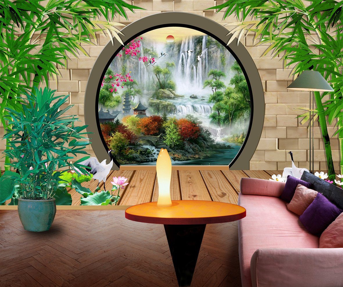 3D Bamboo Waterfall 576 Wallpaper AJ Wallpaper