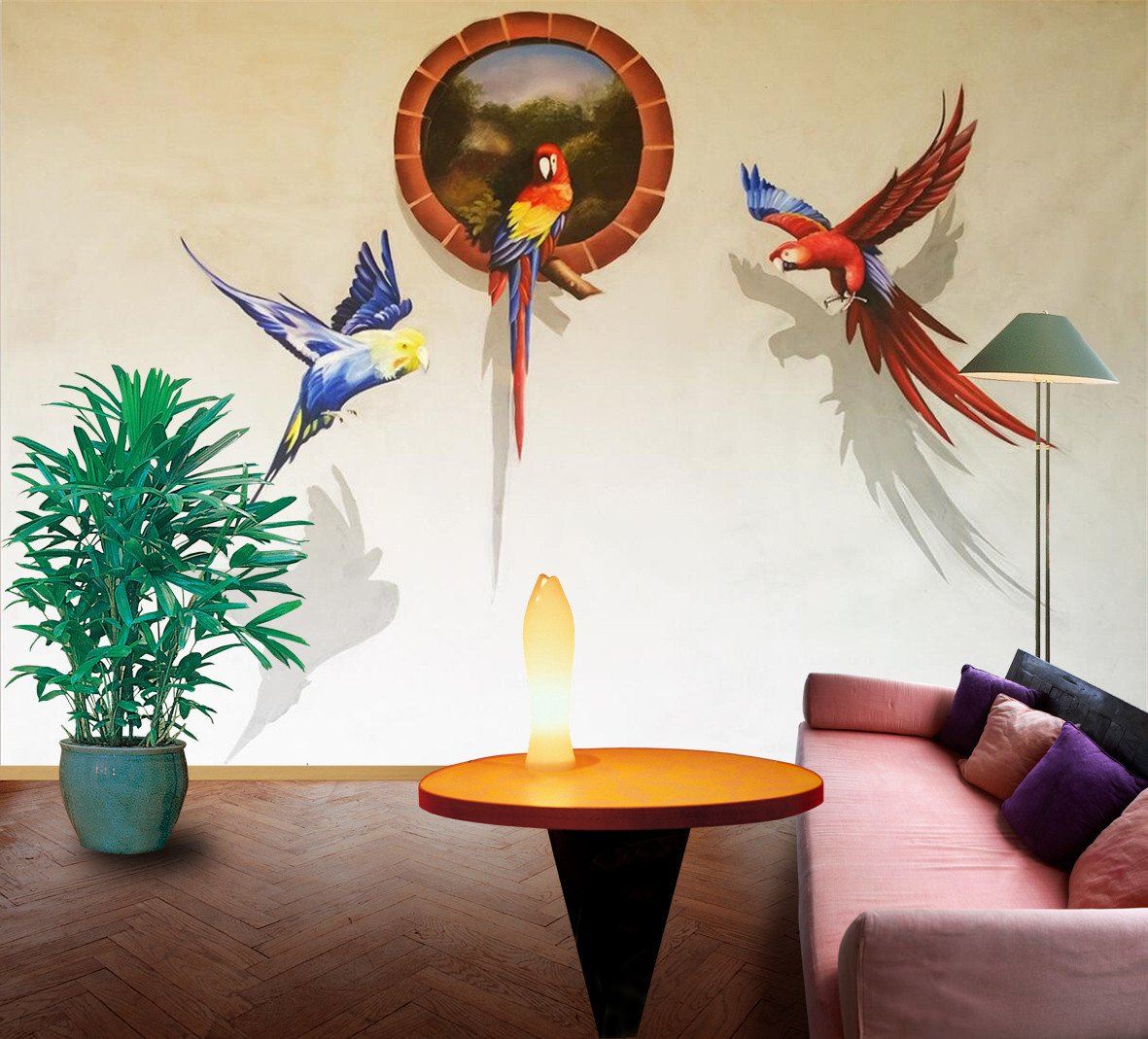 3D Colorful Parrots 323 Wallpaper AJ Wallpaper