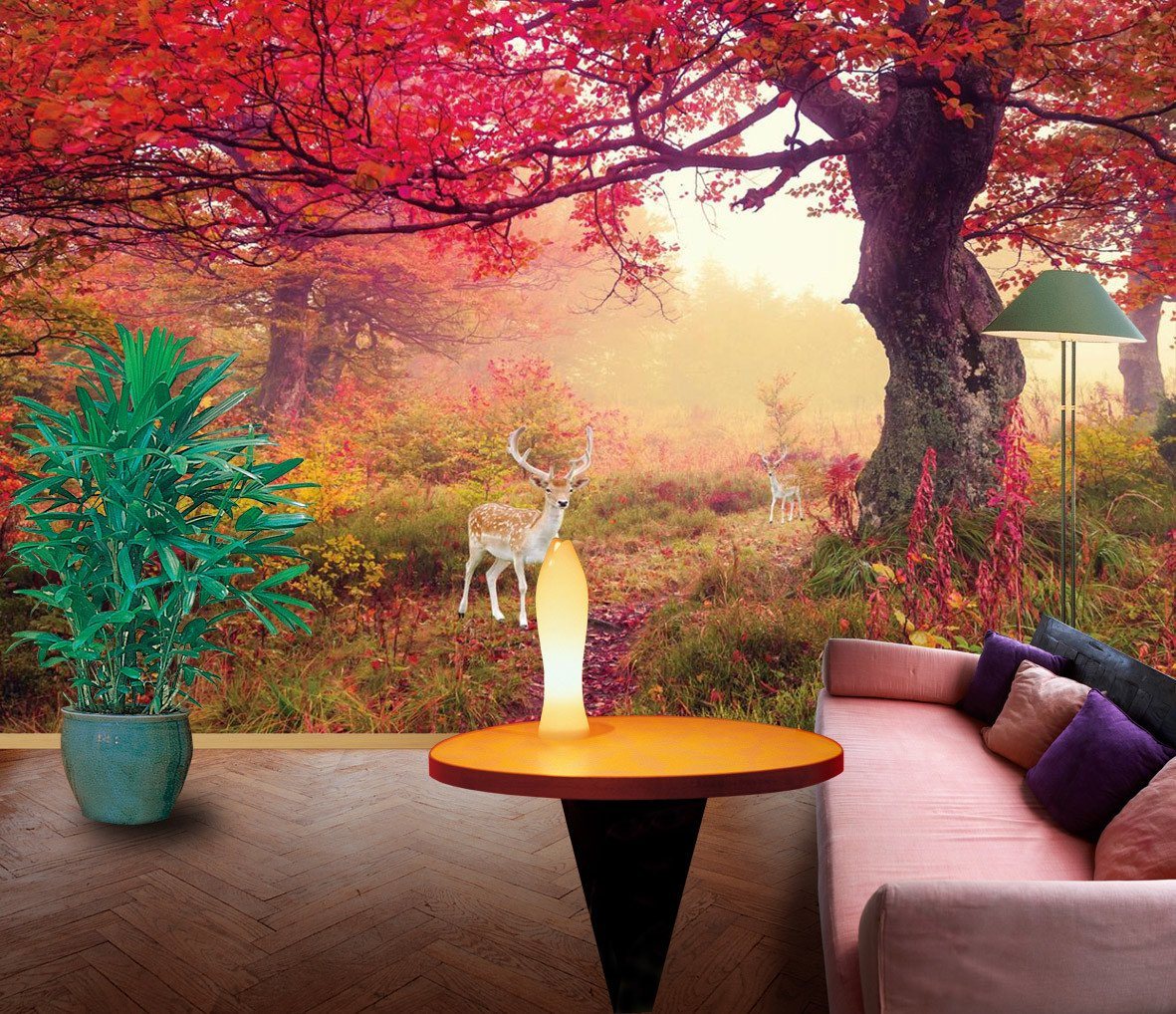 3D Maple Trees Deer 656 Wallpaper AJ Wallpaper