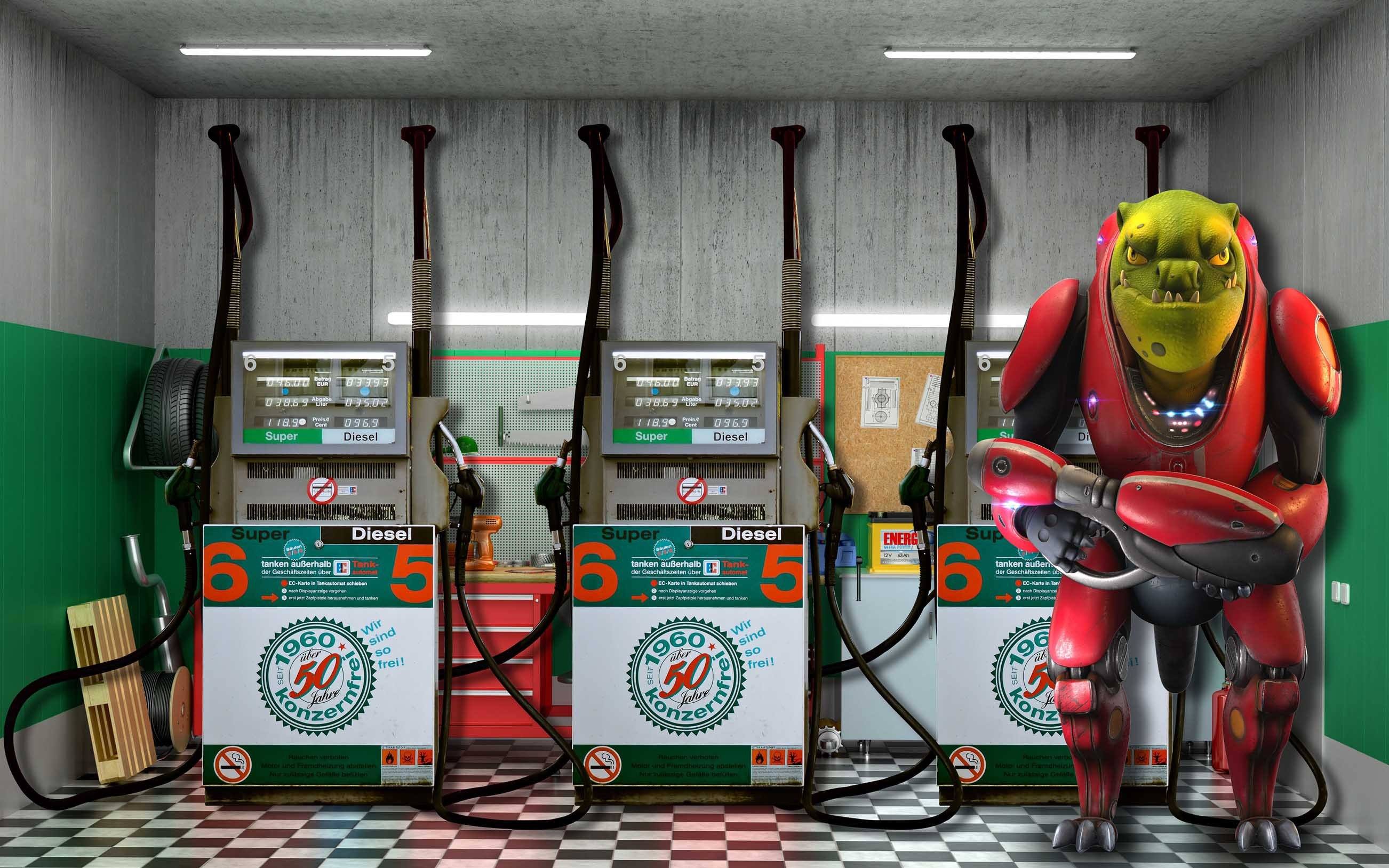 3D Gas Station Robot 401 Garage Door Mural Wallpaper AJ Wallpaper