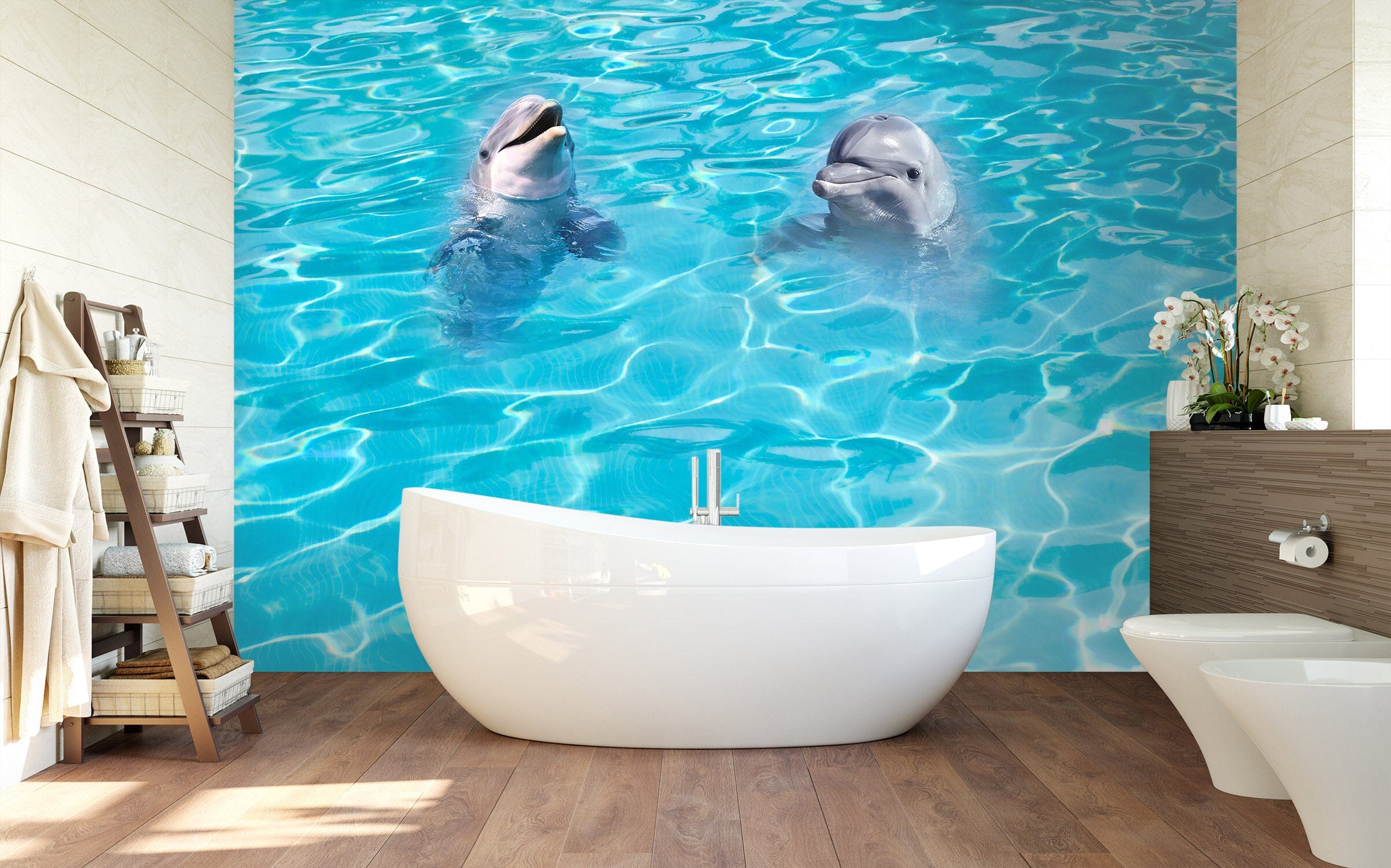 3D Dolphin Water Pattern Blue 093 Wall Murals Wallpaper AJ Wallpaper 2