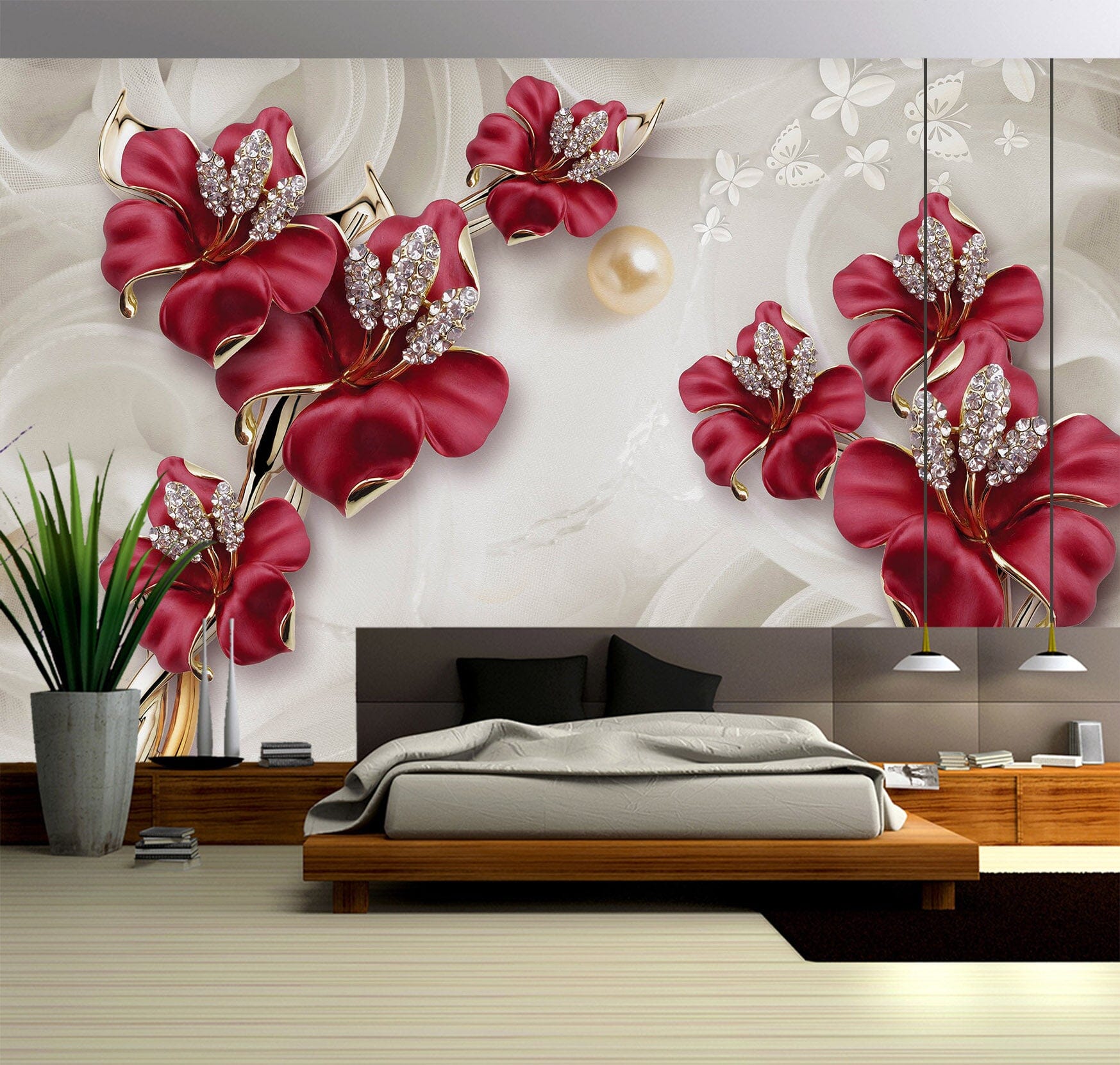 3D Red Flowers 1524 Wall Murals Wallpaper AJ Wallpaper 2