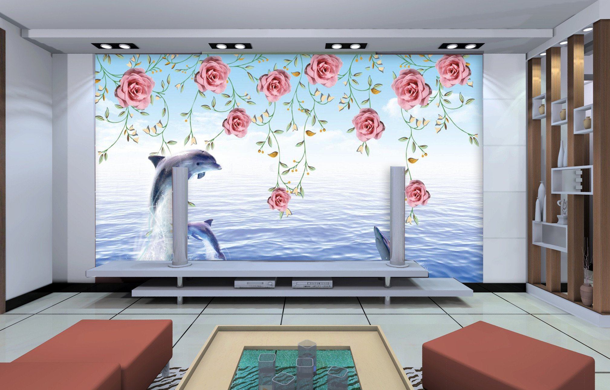3D Rose Branch Dolphin 9 Wallpaper AJ Wallpaper