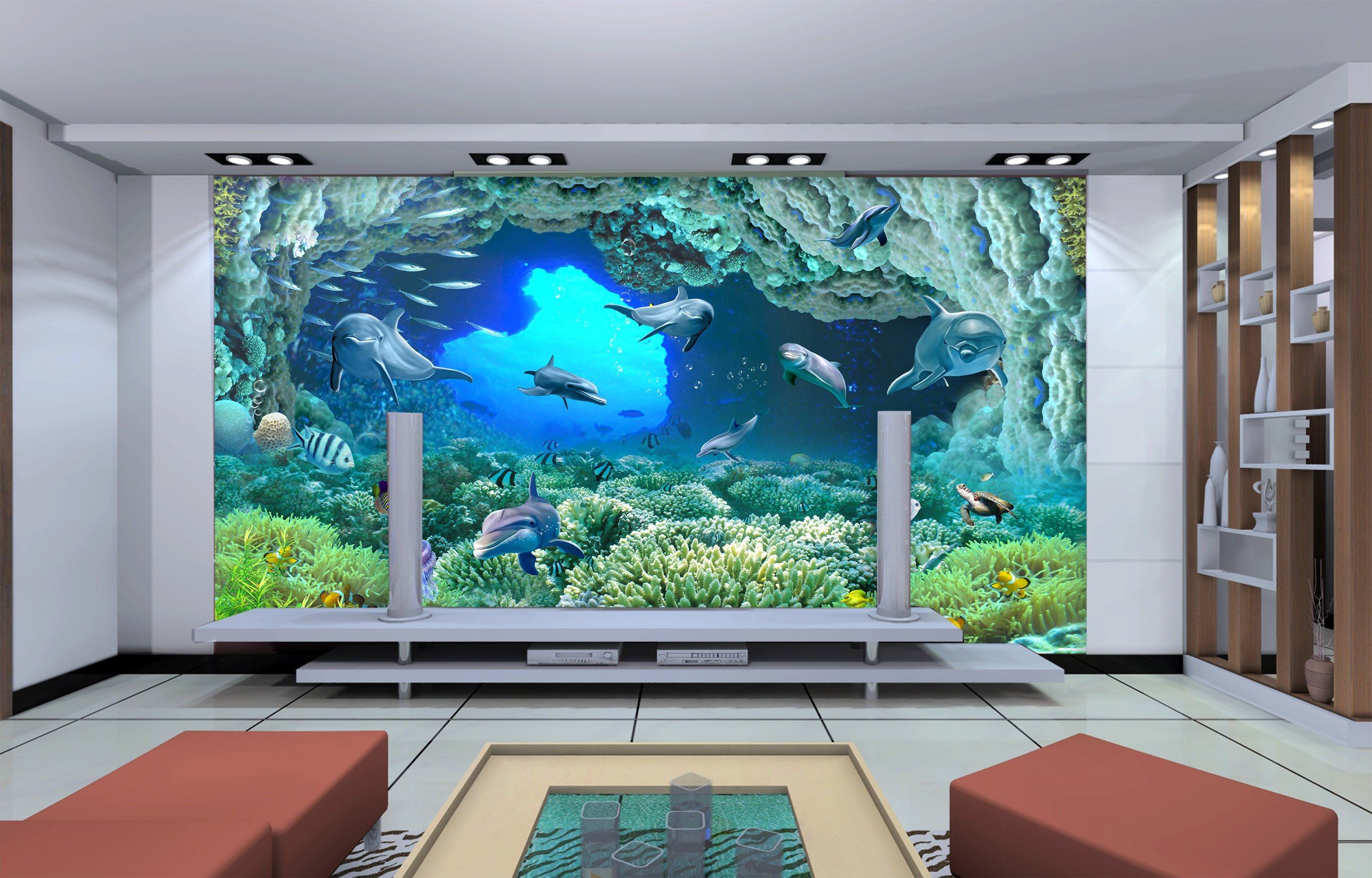 3D Sea Cave Dolphin 053 Wallpaper AJ Wallpaper