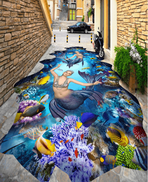 3D Graceful Mermaids Floor Mural Wallpaper AJ Wallpaper 2