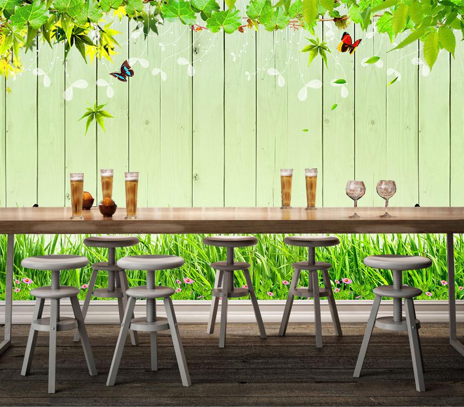 3D Green Butterfly Leaves 022 Wallpaper AJ Wallpaper