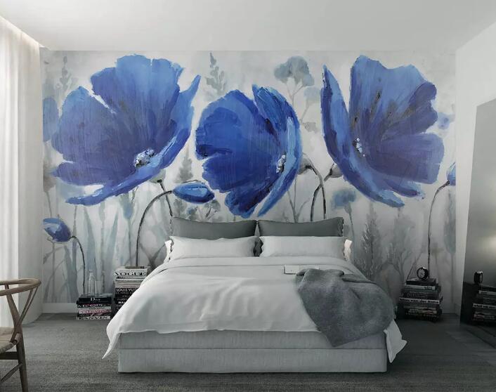 3D Blue Flowers 938 Wall Murals Wallpaper AJ Wallpaper 2
