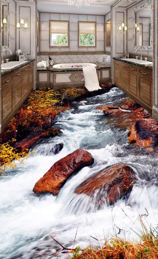 3D Stream Big Stones Floor Mural Wallpaper AJ Wallpaper 2