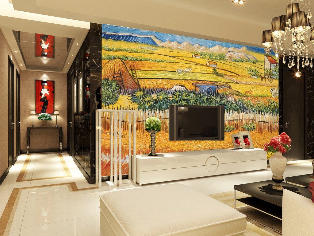 Farmlands Painting Wallpaper AJ Wallpaper