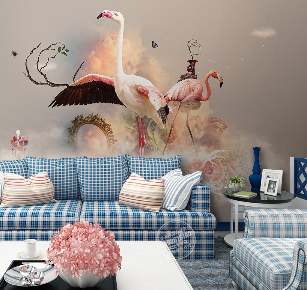 3D Flamingo 429 Wall Murals Wallpaper AJ Wallpaper 2