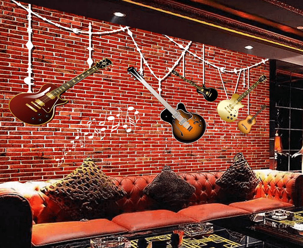 3D Red Brick Guitar Decoration 297 Wallpaper AJ Wallpaper 2
