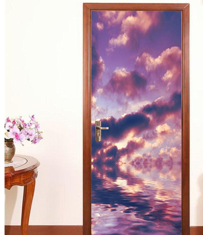 3D purple clouds sky door mural Wallpaper AJ Wallpaper