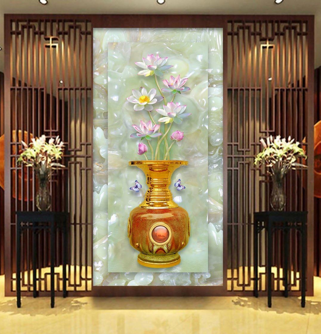 3D Gold Vase Flower 387 Wallpaper AJ Wallpaper