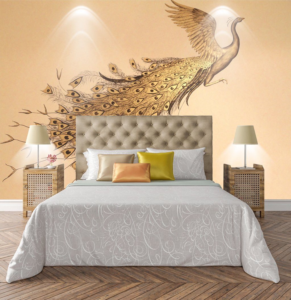 3D Golden Peacock 473 Wall Murals Wallpaper AJ Wallpaper 2