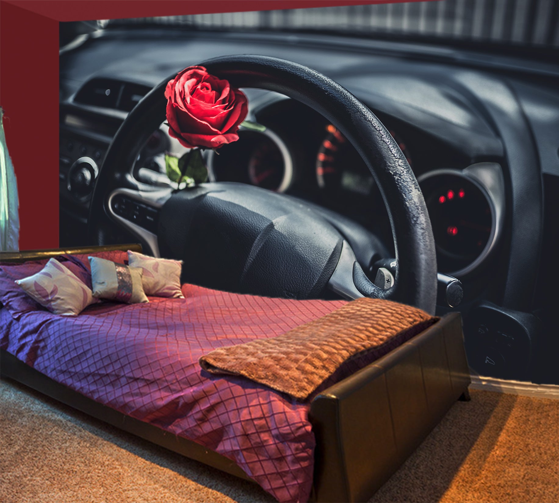 3D Rose Steering Wheel 344 Vehicle Wall Murals