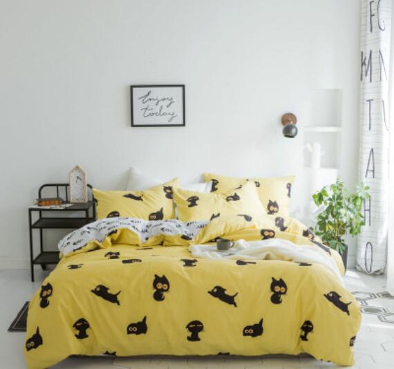 3D Black Cat On Yellow Background 20322 Bed Pillowcases Quilt