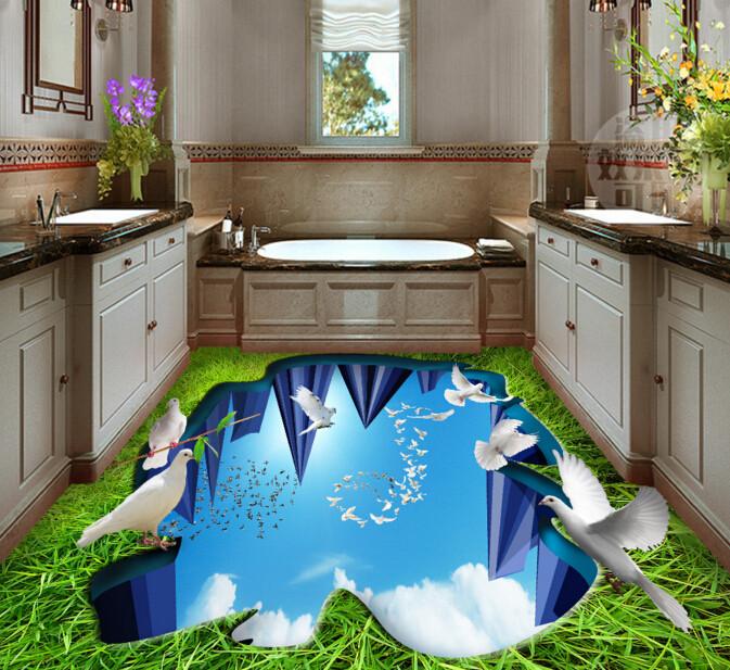 3D White Doves Floor Mural Wallpaper AJ Wallpaper 2