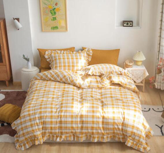 3D Yellow Plaid Lace 50076 Bed Pillowcases Quilt