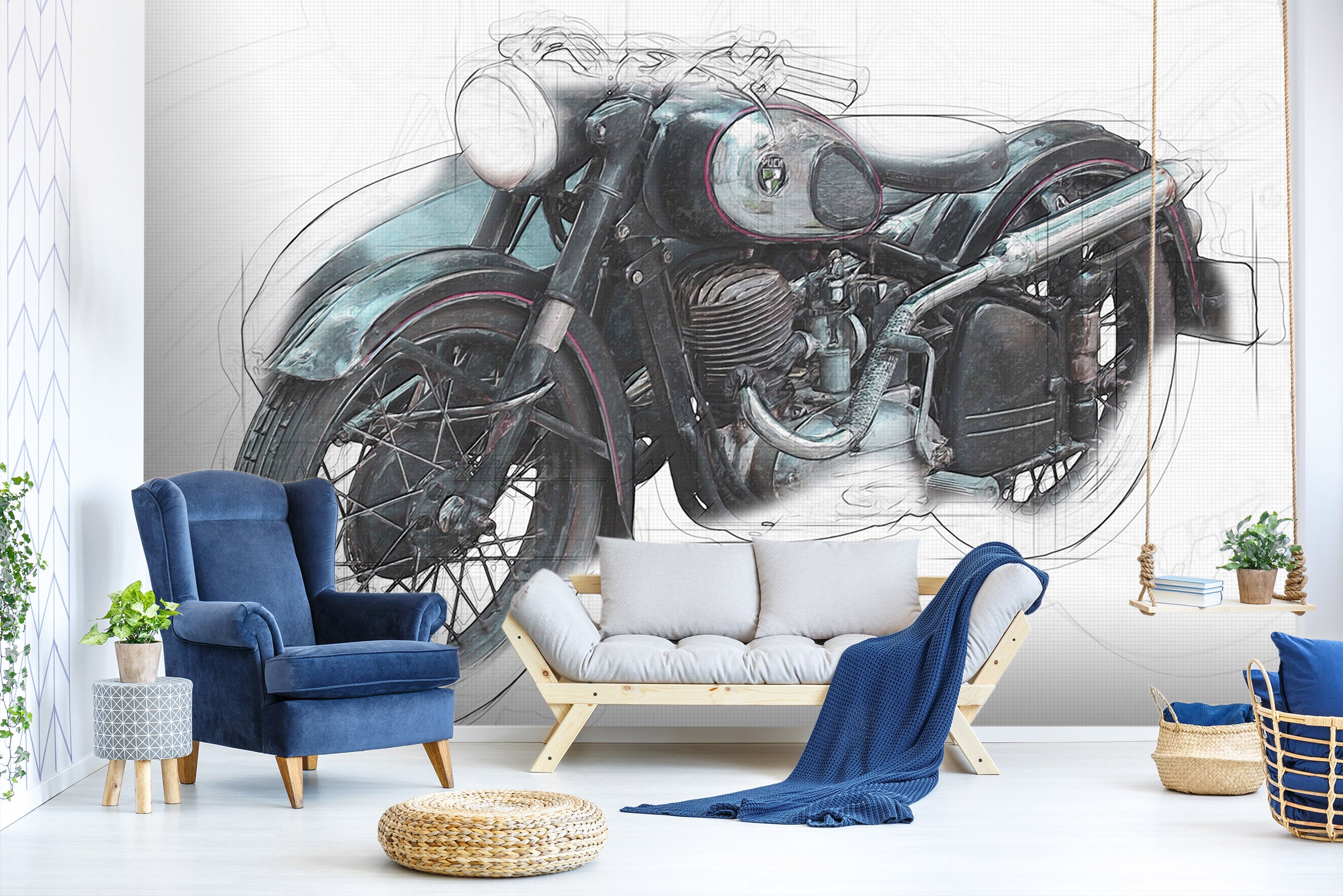 3D Motorcycle Sketch 127 Vehicle Wall Murals