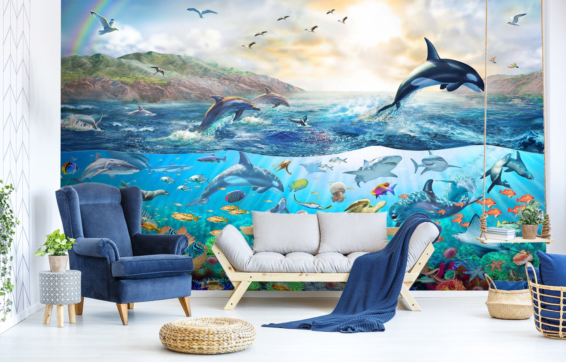3D Dolphin Jumping 1408 Adrian Chesterman Wall Mural Wall Murals Wallpaper AJ Wallpaper 2