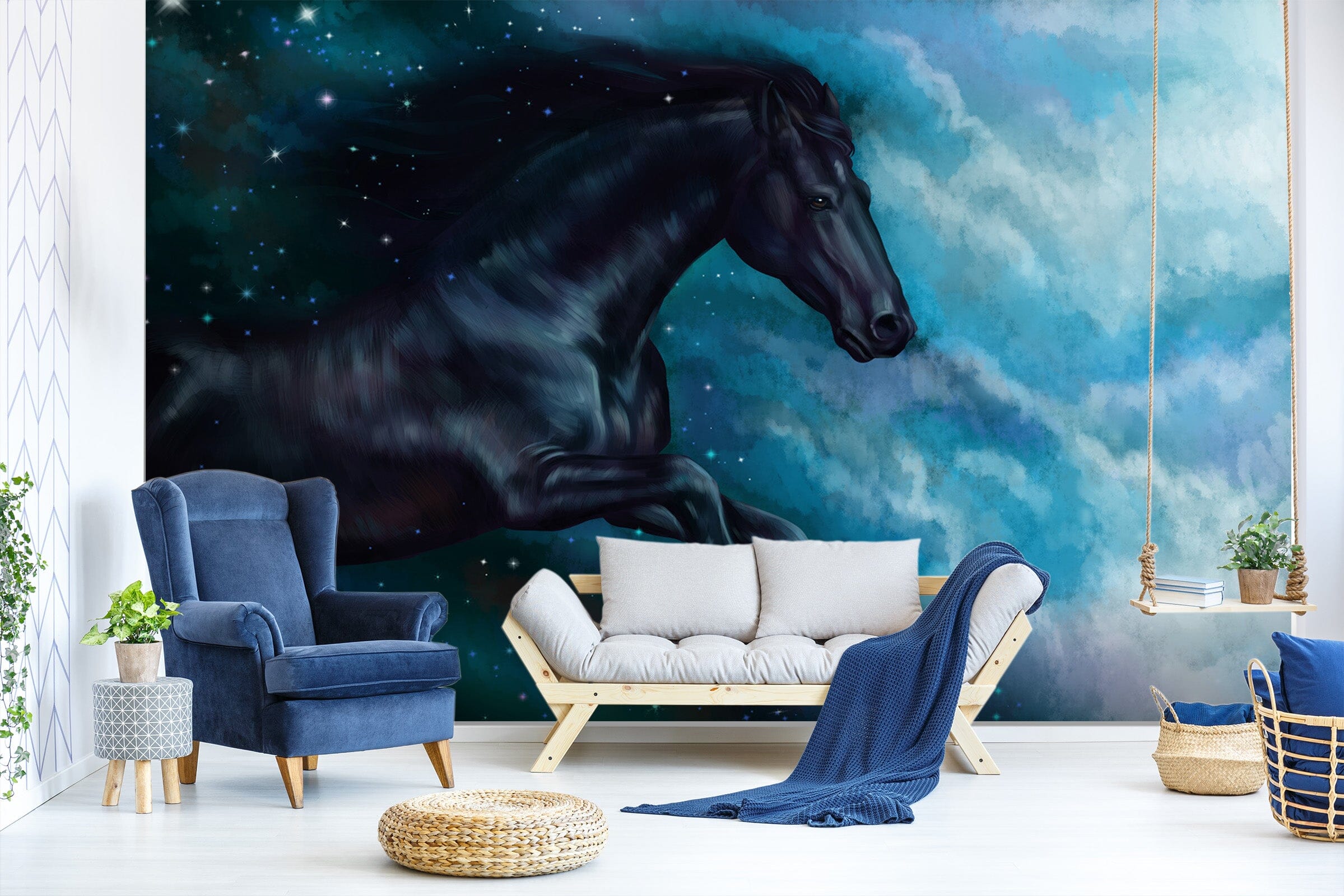 3D Stars Black Horse 290 Wall Murals Wallpaper AJ Wallpaper 2