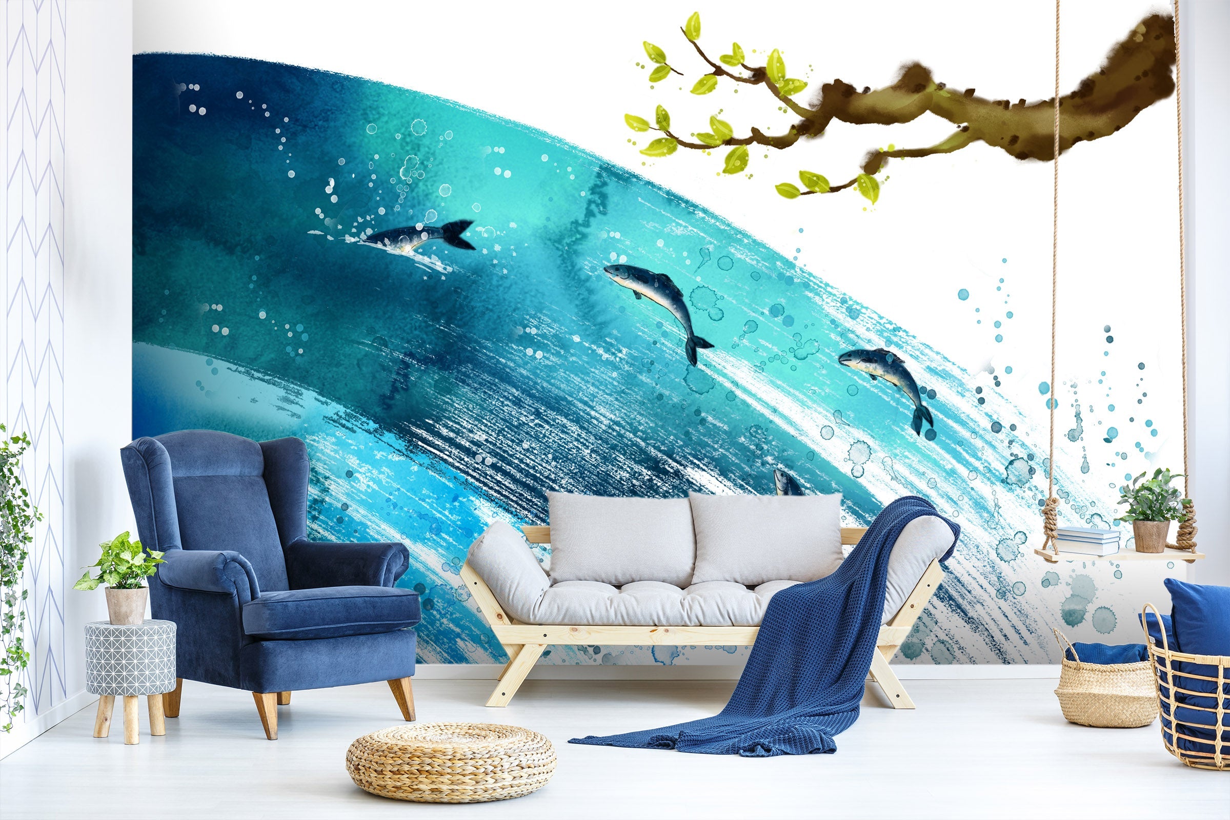 3D Dolphin Diving 016 Wall Murals Wallpaper AJ Wallpaper 2