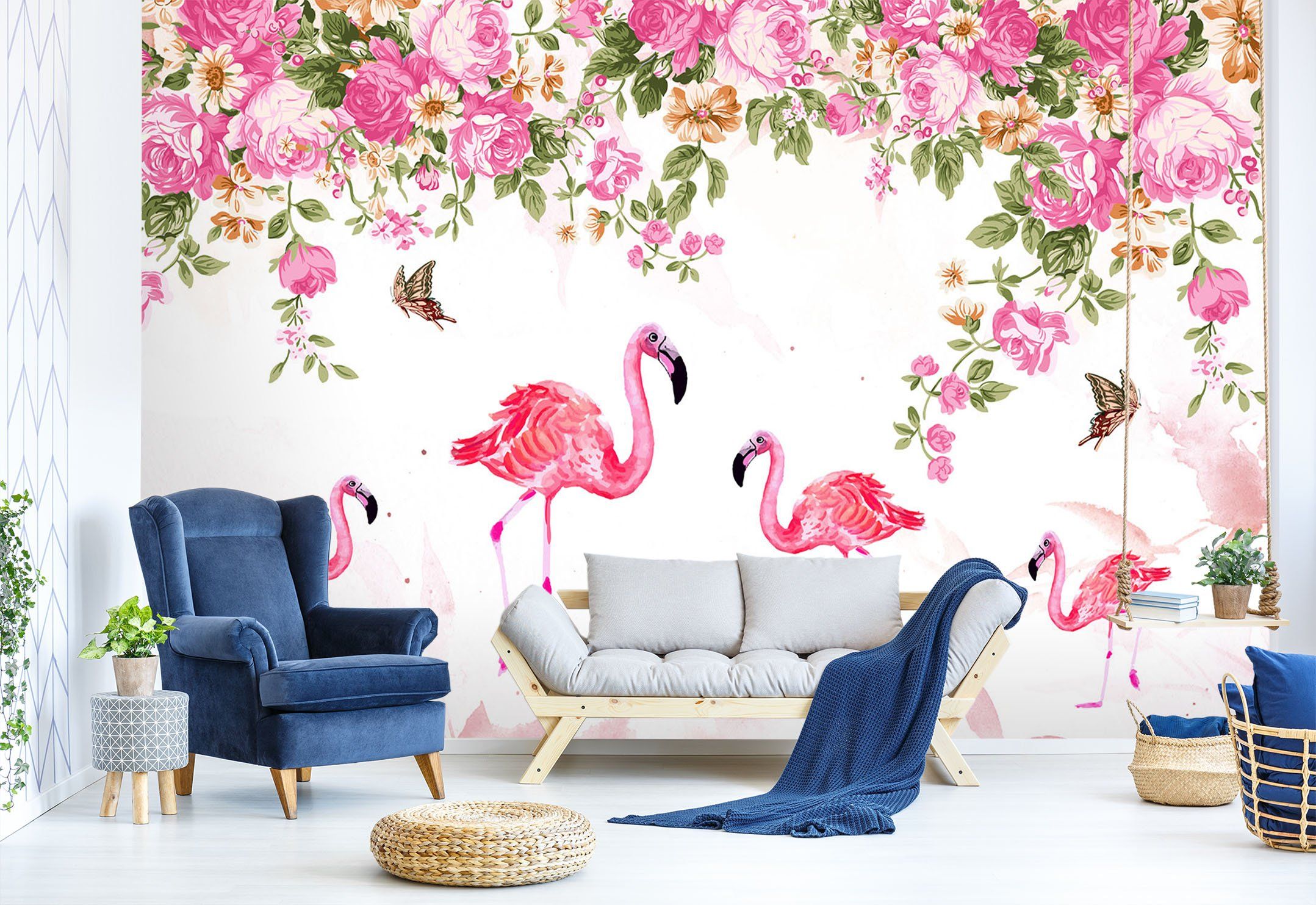 3D Flamingo Butterfly Flower 555 Wallpaper AJ Wallpaper 2
