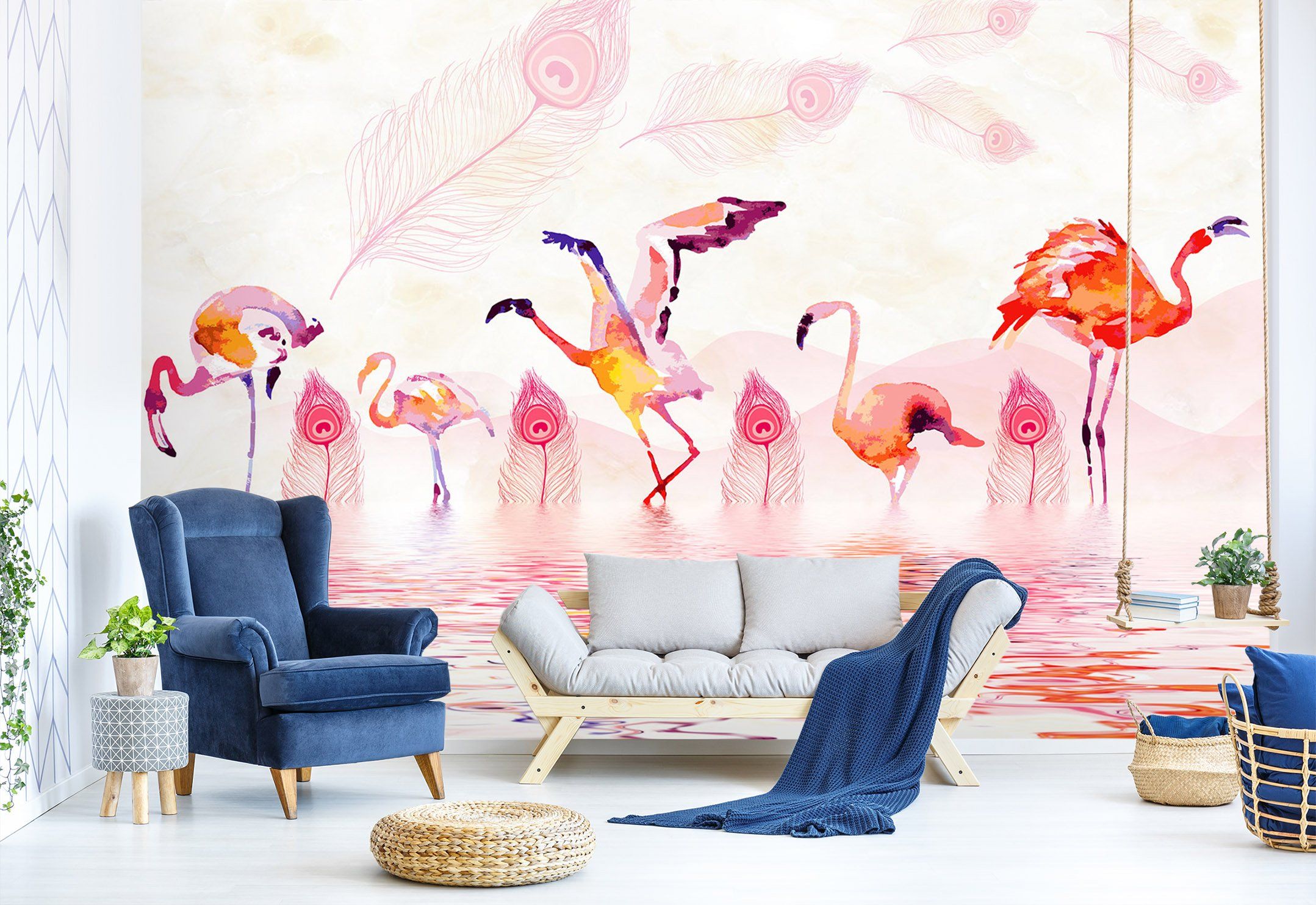 3D Flamingo Playing In The Water 553 Wallpaper AJ Wallpaper 2