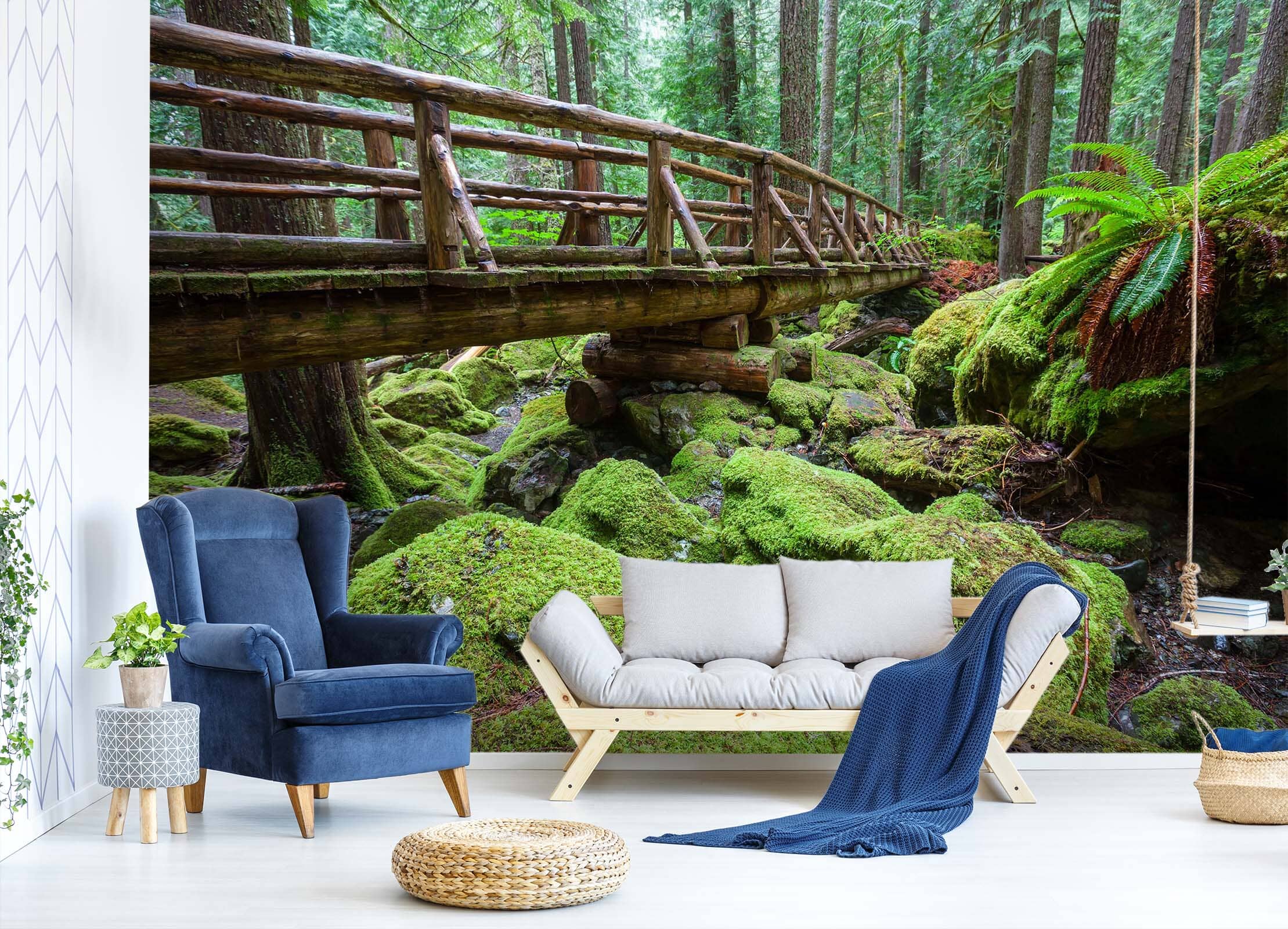 3D Green Wooden Bridge Stone 023 Wall Murals Wallpaper AJ Wallpaper 2