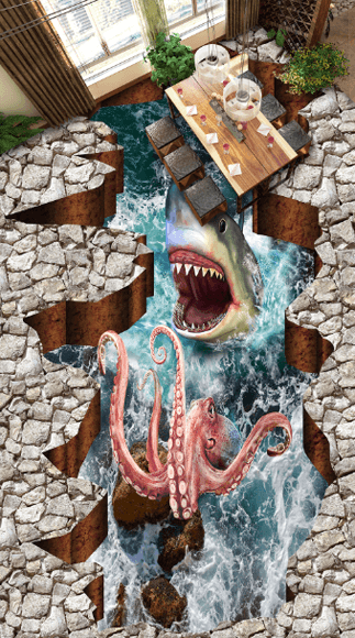 3D Squid And Shark Floor Mural Wallpaper AJ Wallpaper 2