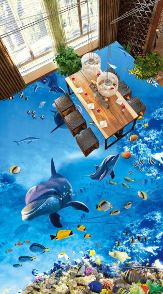 3D Dancing Fish Floor Mural Wallpaper AJ Wallpaper 2