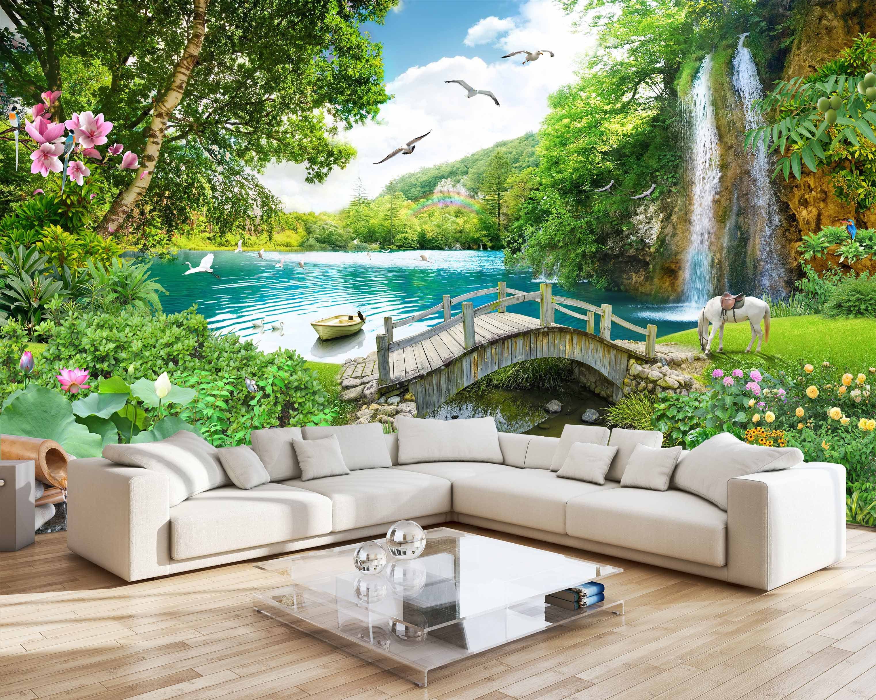 3D Wooden Bridge Rainbow 297 Wallpaper AJ Wallpaper