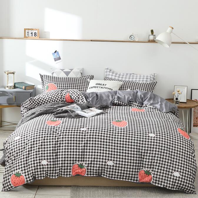 3D Black White Grid Strawberry 13001 Bed Pillowcases Quilt