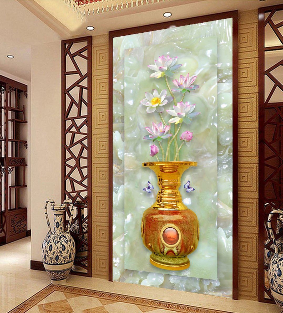 3D Gold Vase Flower 387 Wallpaper AJ Wallpaper
