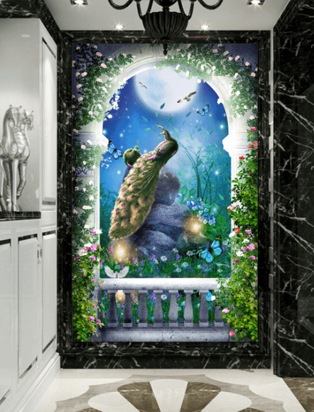3D Arch Door Peacock Wall Murals Wallpaper AJ Wallpaper 2