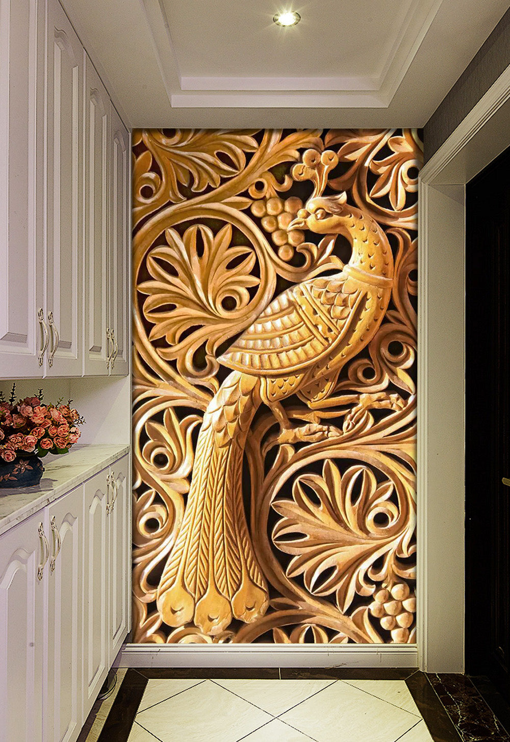 3D Carving Peacock WC811 Wall Murals