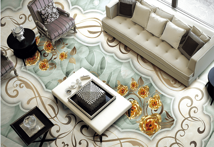 3D Golden Flowers Floor Mural Wallpaper AJ Wallpaper 2