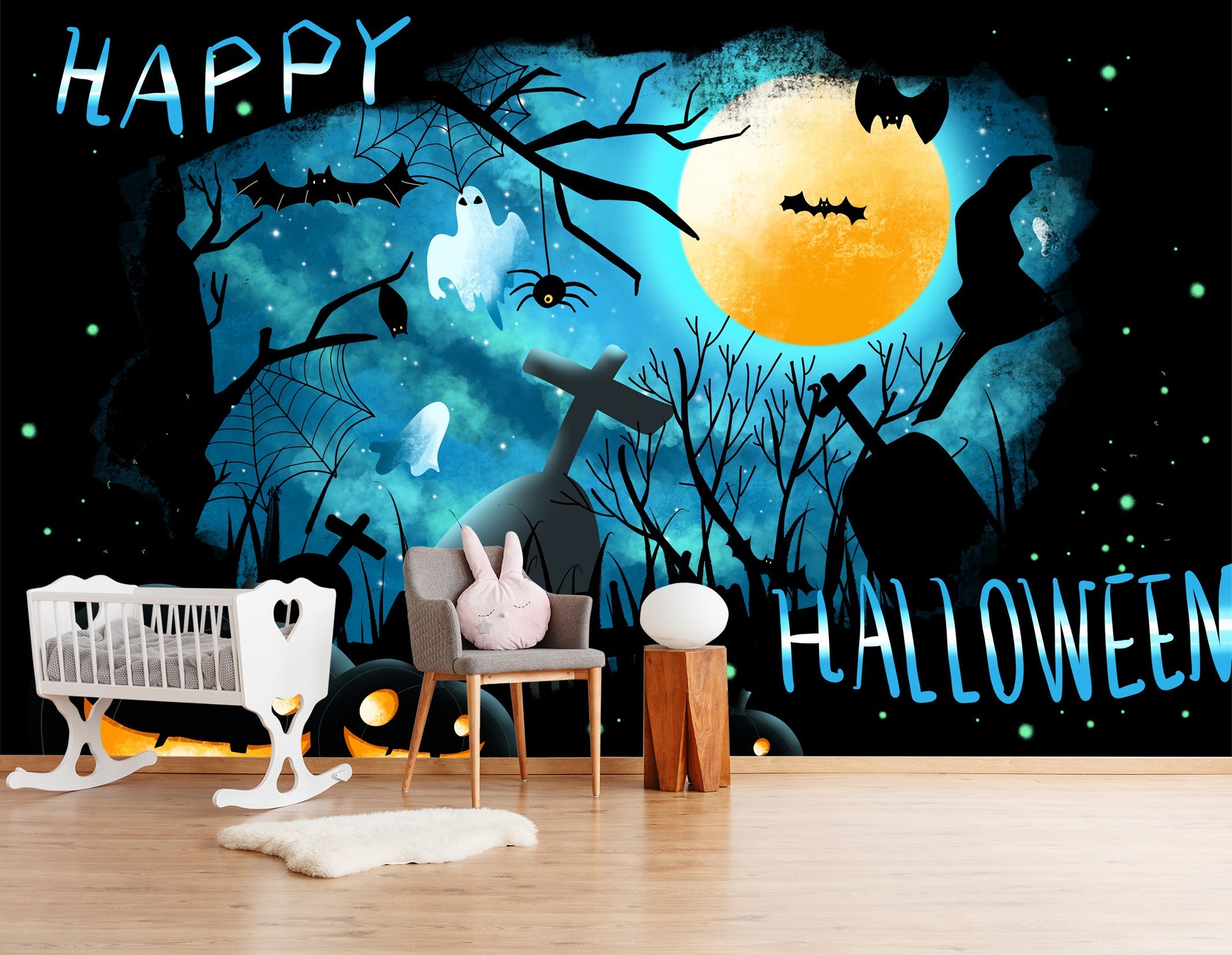 3D Night Bat Pumpkin 1004 Halloween Wall Murals Wallpaper AJ Wallpaper 2