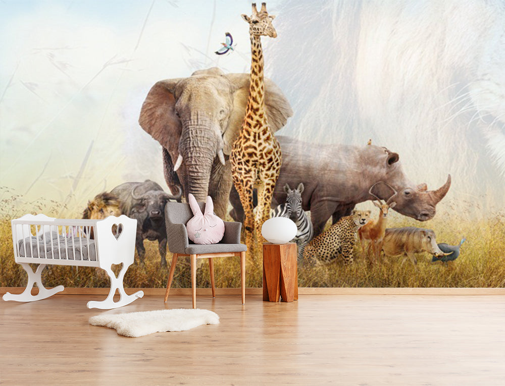 3D Elephant Giraffe Zebra WC550 Wall Murals