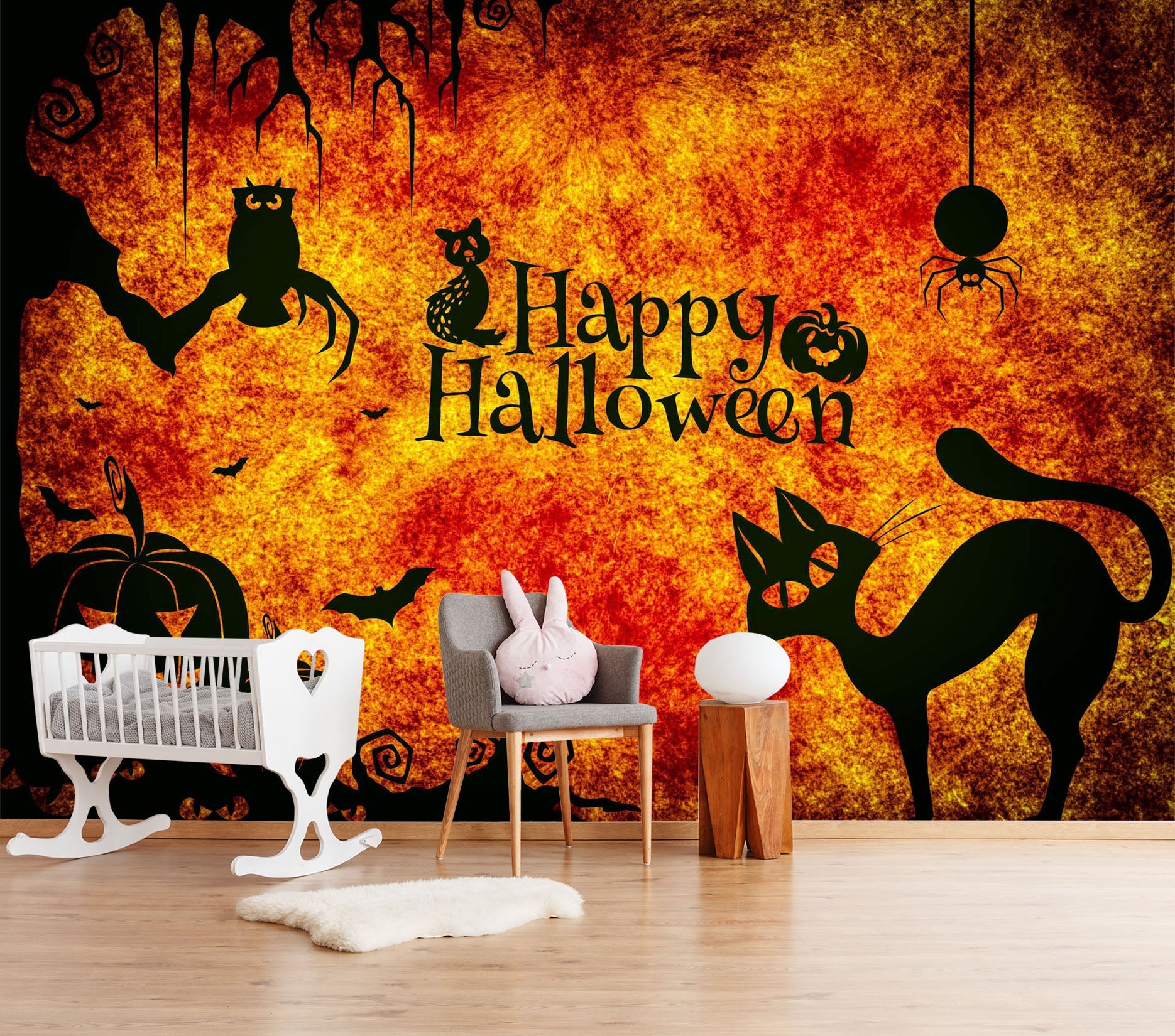 3D Pumpkin Owl Cat 1014 Halloween Wall Murals Wallpaper AJ Wallpaper 2