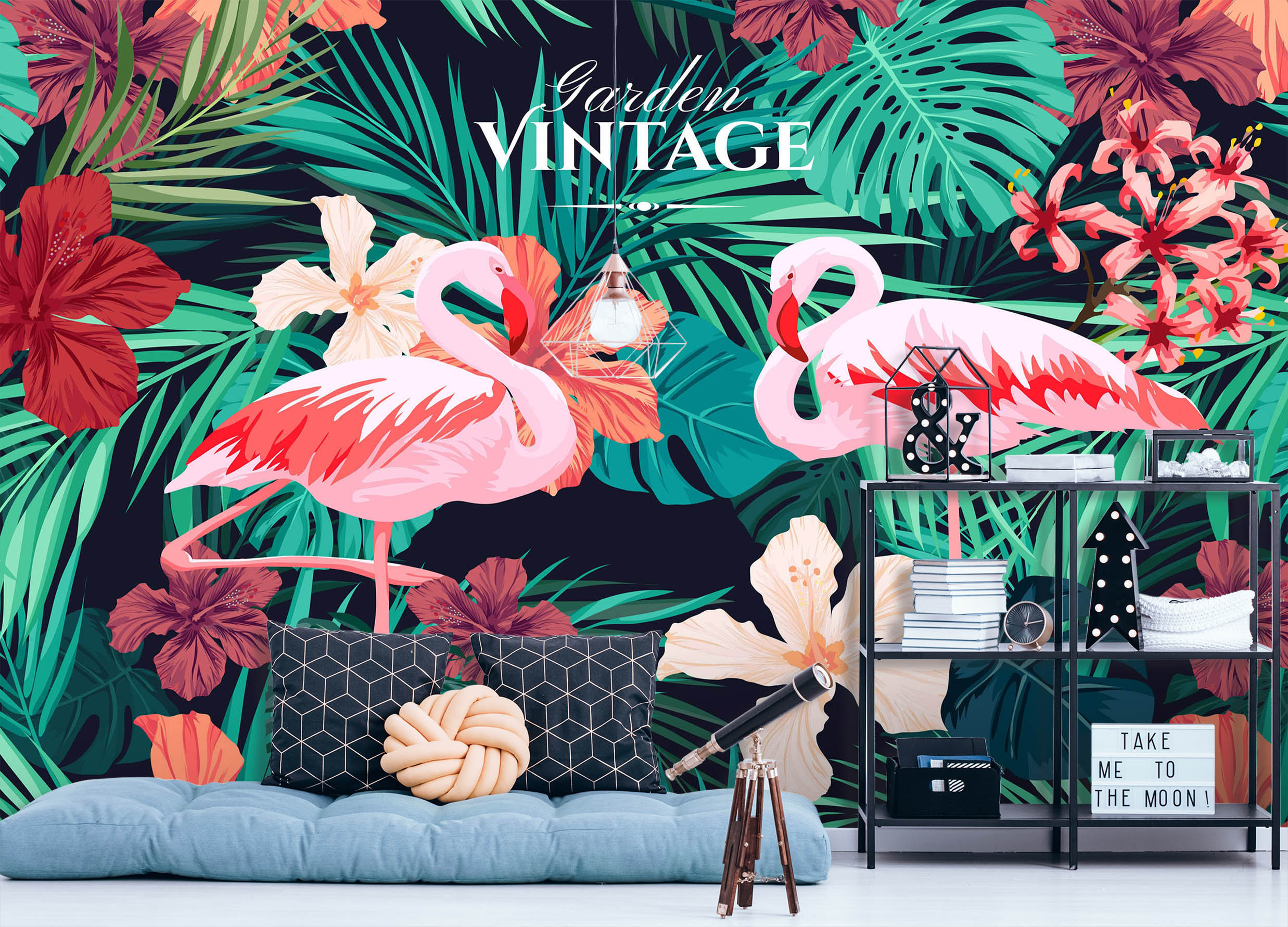 3D Flamingo Leaves 1039 Wall Murals